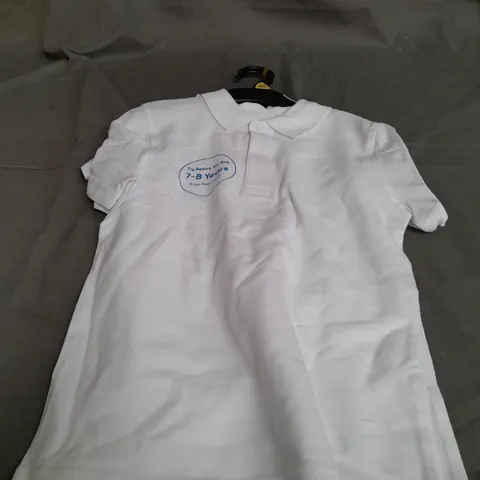 BOX OF ASSORTED WHITE SCHOOL POLO SHIRTS ALL IN VARIOUS SIZES