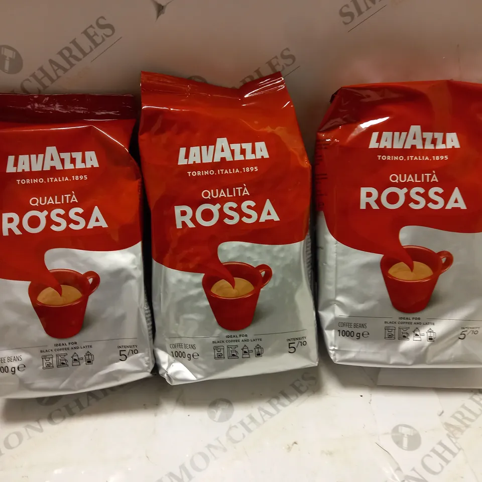 LOT OF 3 LAVAZZA QUALITA ROSSA 1KG COFFEE BEANS