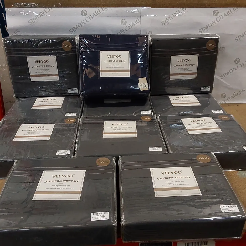 BOX OF 11X VEEYOO LUXURIOUS BED SHEET SETS, 10 IN GREY, SIZE: SINGLE AND 1 IN NAVY BLUE, SIZE: EMPEROR (1 BOX)