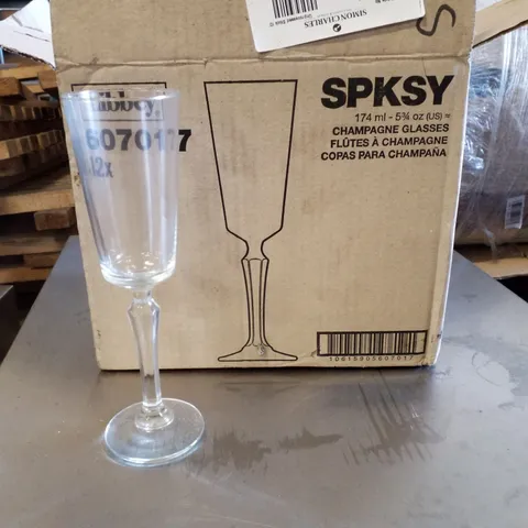 BOX CONTAINING 12 LIBBEY CHAMPAGNE GLASSES 