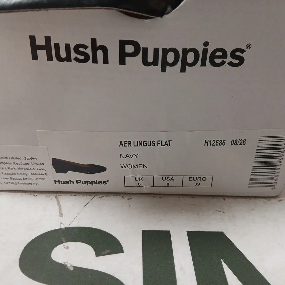 HUSH PUPPIES WOMEN'S NAVY AER LINGUS FLAT – UK 6 (EU 39) (BOXED)