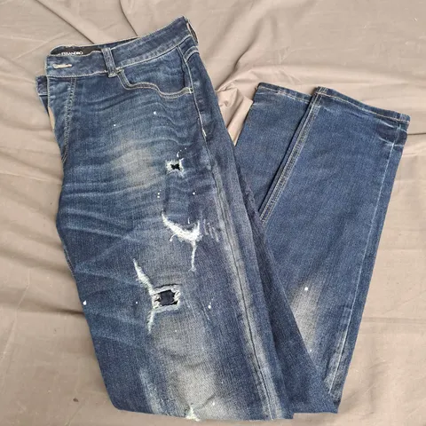 ALESSANDRO ZANETTI DISTRESSED SKINNY JEANS IN DARK BLUE DENIM SIZE 34