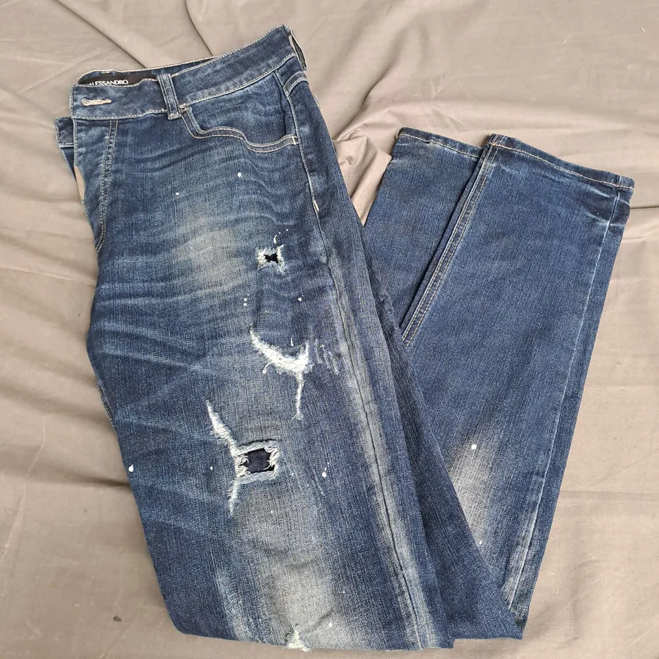 ALESSANDRO ZANETTI DISTRESSED SKINNY JEANS IN DARK BLUE DENIM SIZE 34