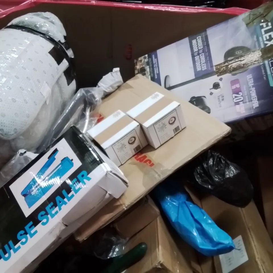 PALLET CONTAINING VARIOUS ASSORTED BOXED HOUSEHOLD ITEMS TO INCLUDE: LARGE THROW,CAR PARTS, FLEXI BREEZE  AND LOTS MORE UNMARKED BOXED ITEMS 
