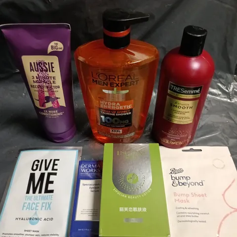 APPROXIMATELY 15 ASSORTED HEALTH & BEAUTY PRODUCTS TO INCLUDE AUSSIE CONDITIONER, BUMP SHEET MASK, BEAUTY LOTION ETC 