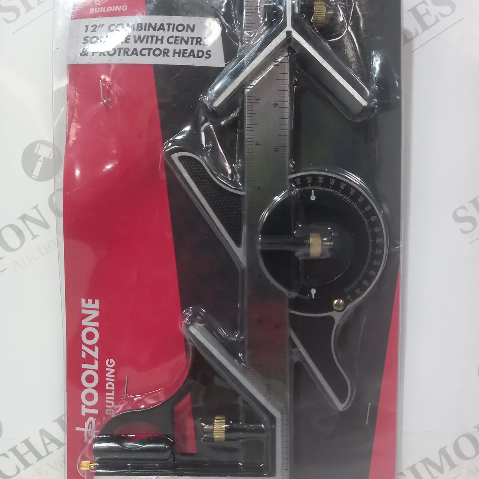TOOLZONE 12" COMBINATION SQUARE WITH CENTRE & PROTRACTOR HEADS