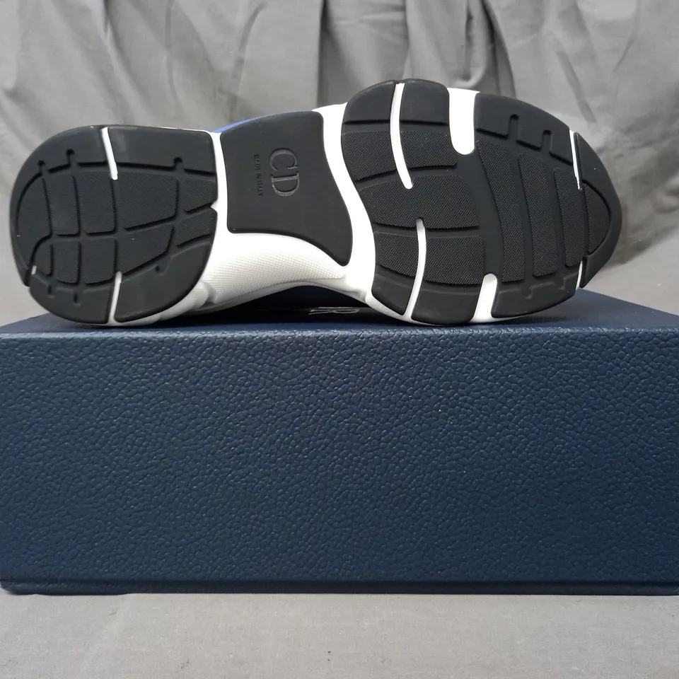 BOXED PAIR OF DIOR SHOES IN WHITE/BLUE MULTI EU SIZE 43