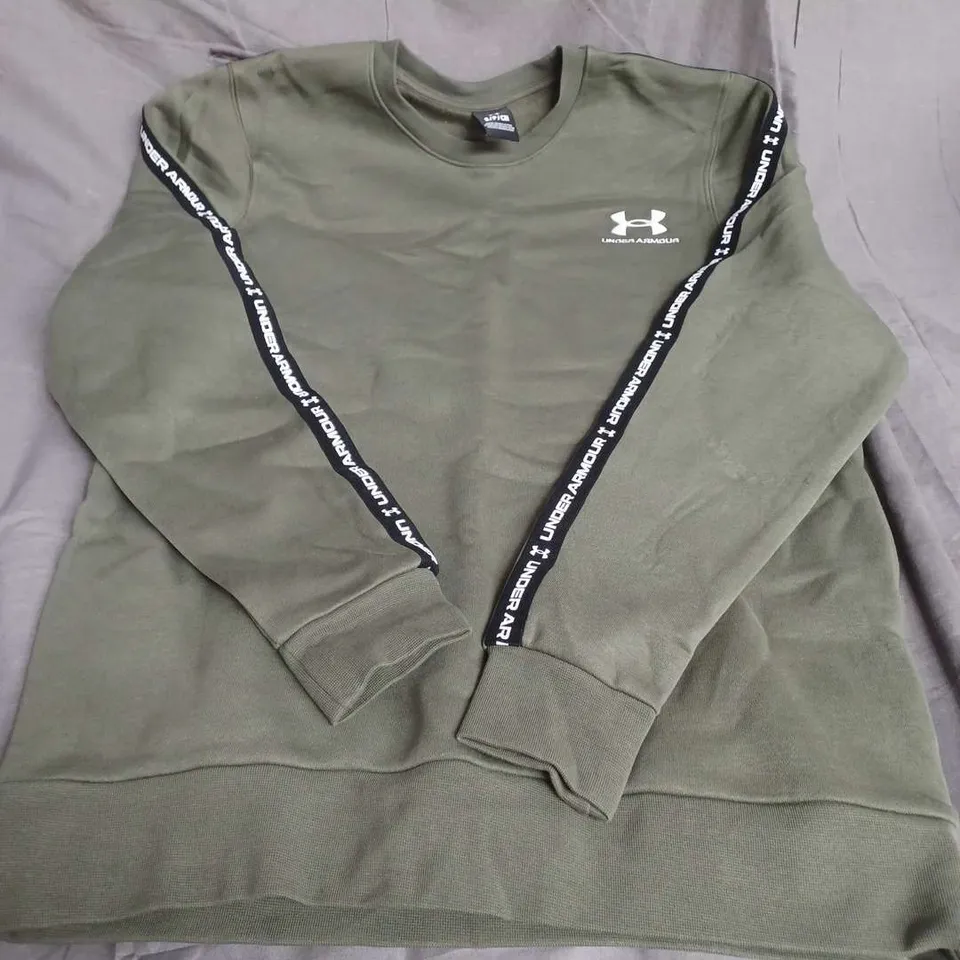 UNDER ARMOUR CREW NECK SWEATER IN OLIVE GREEN SIZE S