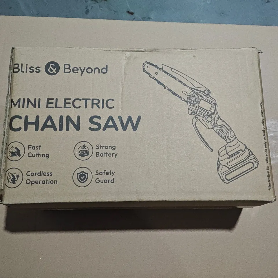 BLISS & BEYOND MINI ELECTRIC CHAINSAW – 21V MAX LITHIUM (BOXED)