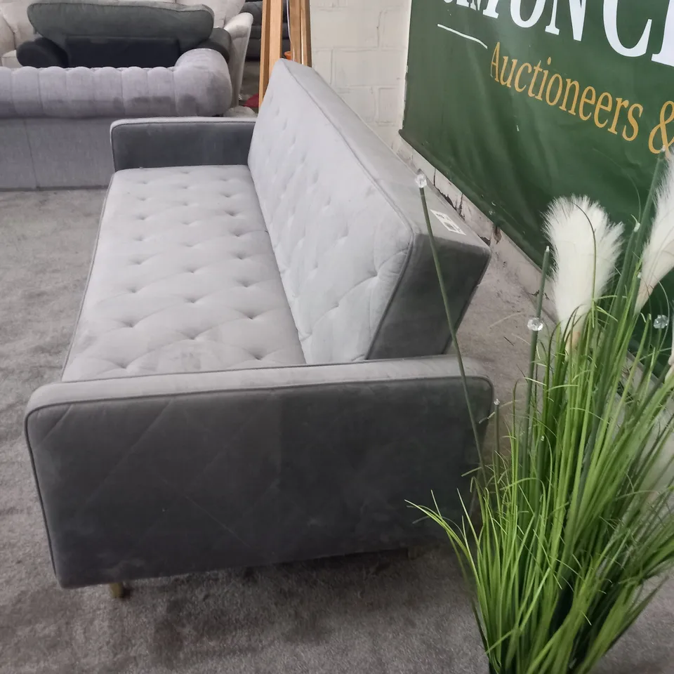 DESIGNER SILVER VELVET EFFECT FABRIC CLICK CLACK SOFABED
