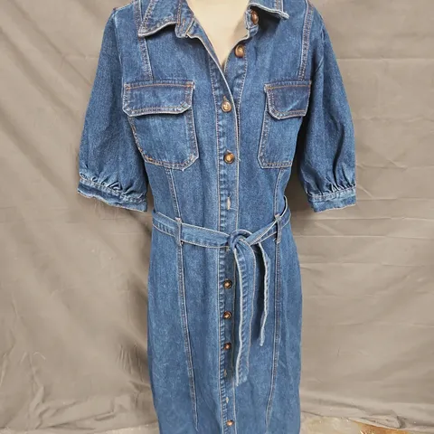 WAREHOUSE DENIM BELTED MIDI DRESS IN BLUE SIZE 14