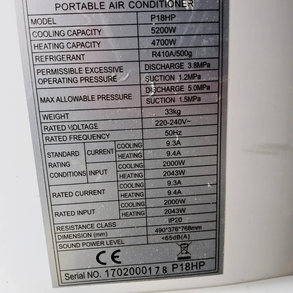 ELECTRIQ PORTABLE AIR CONDITIONING UNIT Model P18HP