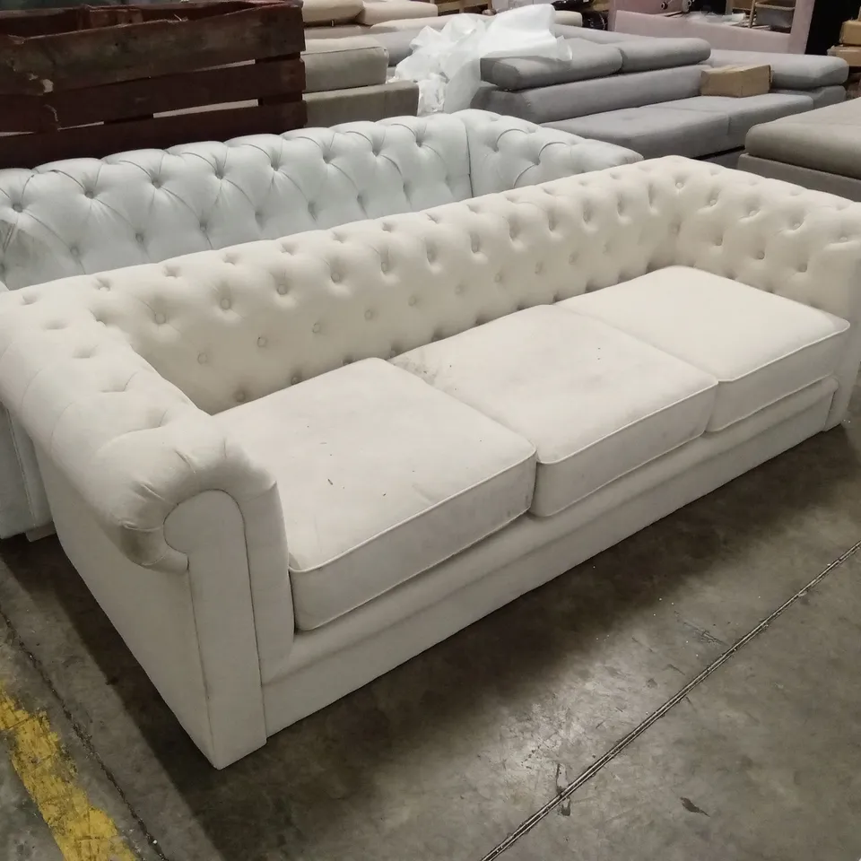 HAMPTON 3 SEATER CHESTERFIELD SOFA, IVORY CLASSIC PLUSH FABRIC