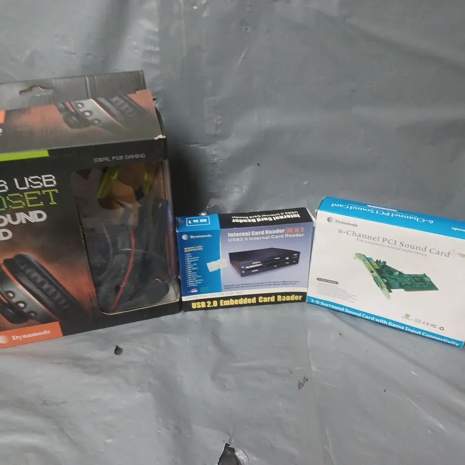 APPROXIMATELY 20 ELECTRICAL ITEMS TO INCLUDE HEADSETS, SOUND CARD AND AN EMBEDDED CARD READER