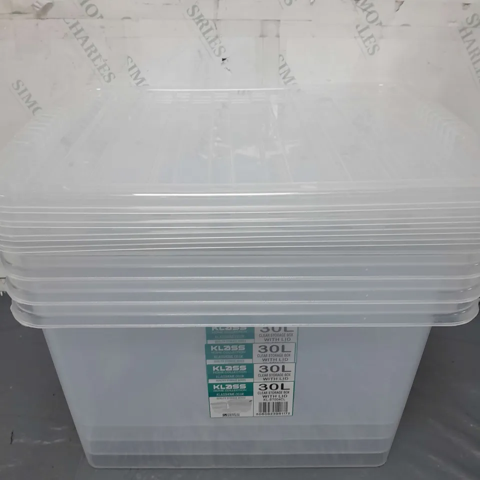 4 KLASS 30L CLEAR STORAGE BOXES WITH LIDS