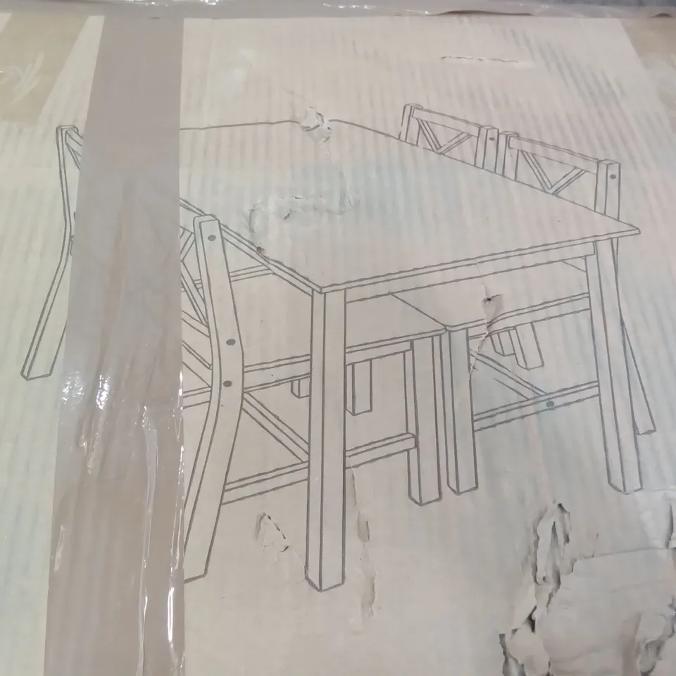 BOXED PINE WOOD TABLE AND 4 CHAIRS BROWN & WHITE