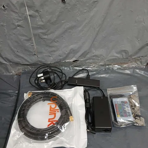 BOX OF APPROXIMATELY 15 ELECTRICAL ITEMS TO INCLUDE - FIRESTICK - POWER CABLES - REMOTE CONTROLS