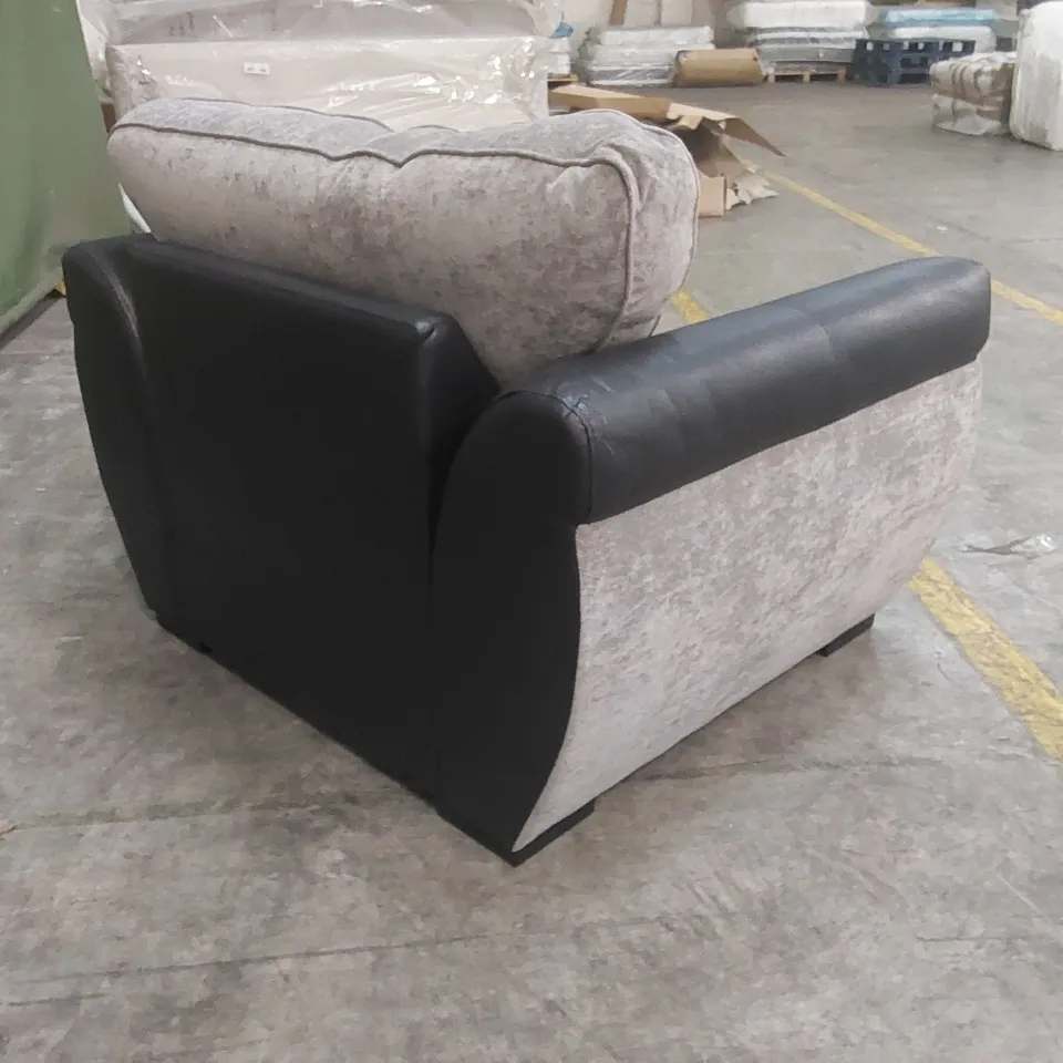 QUALITY DESIGNER UPHOLSTERED ARMCHAIR - BLACK & GREY