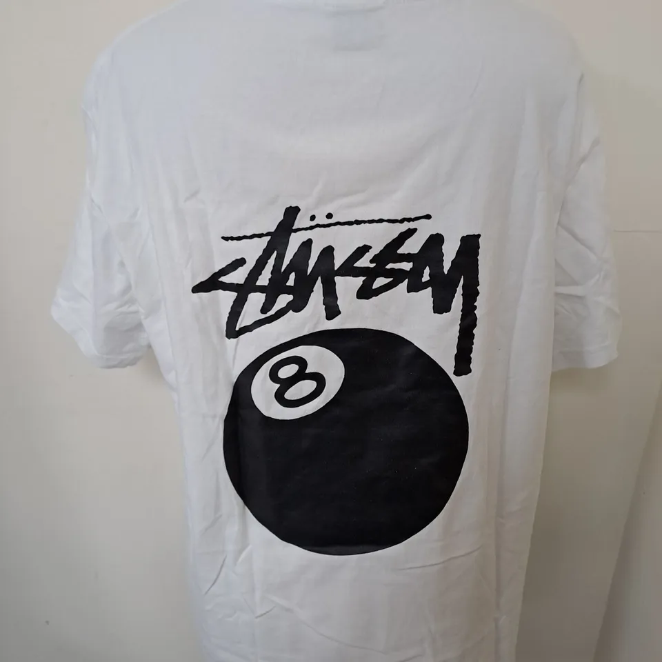 STUSSY WHITE EIGHT BALL T-SHIRT - M