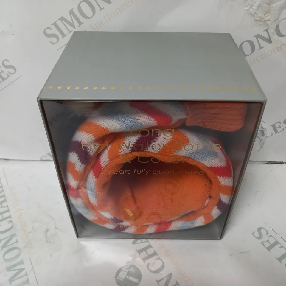 BOXED VAGABOND LONG HOT WATER BOTTLE AND COVER ORANGE/MULTI