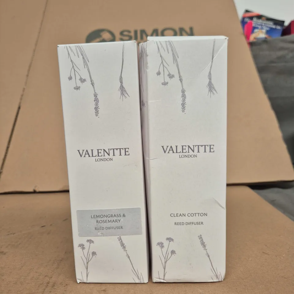 VALENTTE LONDON REED DIFFUSER DUO – LEMONGRASS & ROSEMARY; CLEAN COTTON