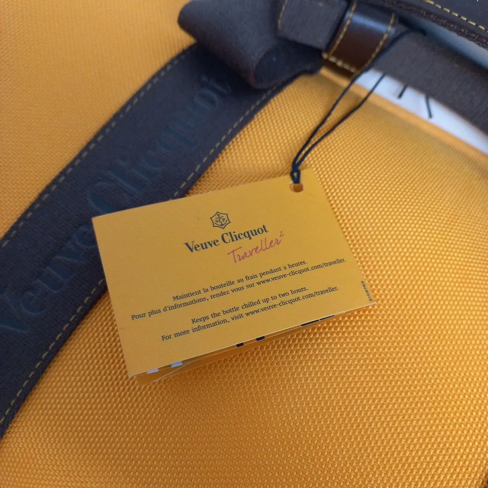VEUVE CLICQUOT TRAVELLER BOTTLE COOLER TRAVEL CASE - ORANGE WITH BROWN STRAPS