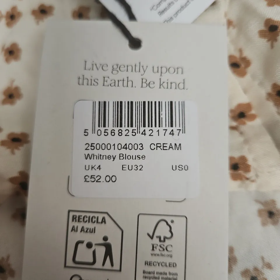 NOBODY'S CHILD WHITNEY BLOUSE – CREAM, UK4