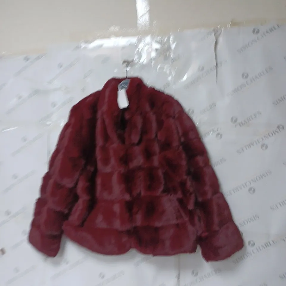 DANNII MINOGUE FAUX FUR COAT - BURGANDY - 12P 