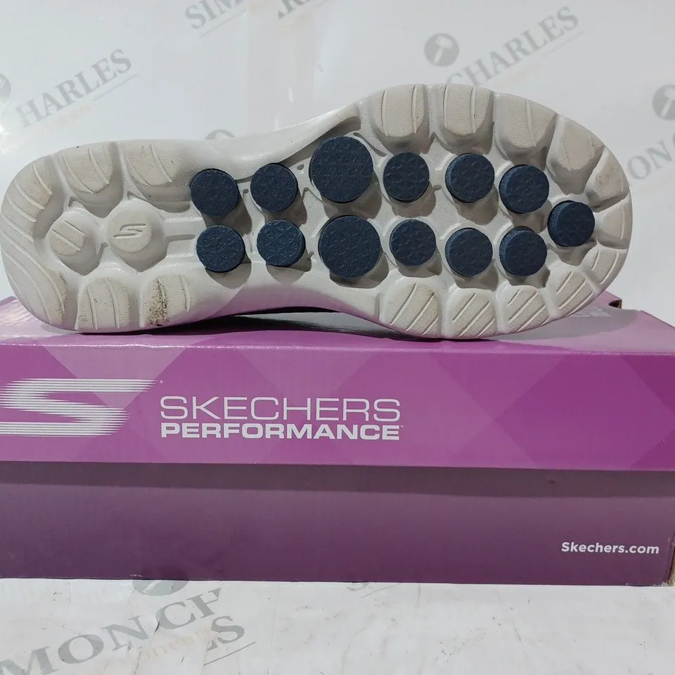 BOXED PAIR OF SKECHERS GO WALK TRAINERS IN NAVY SIZE 5
