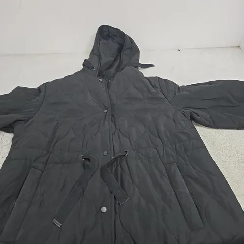 F&F BLACK QUILTED HOODED COAT – WOMEN'S, UK 16