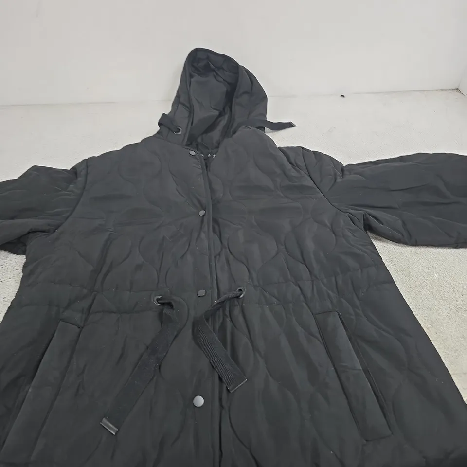 F&F BLACK QUILTED HOODED COAT – WOMEN'S, UK 16