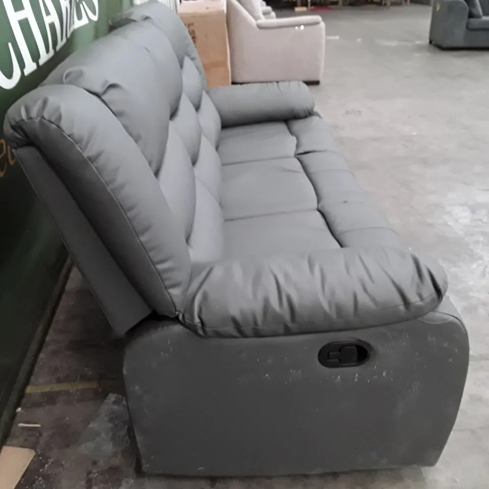 QUALITY DESIGNER TRISTA 3 SEATER MANUAL RECLINING SOFA - GREY LEATHER