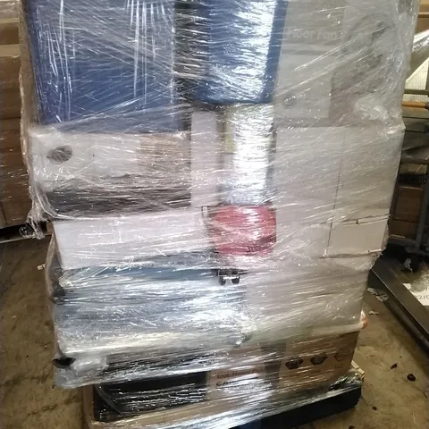 A PALLET CONTAINING A LARGE QUANTITY OF ASSORTED HOUSEHOLD GOODS WHICH INCLUDE; AIRFRYERS, SUITCASES, COOLERS,FANS, CAMPING WAGON ETC