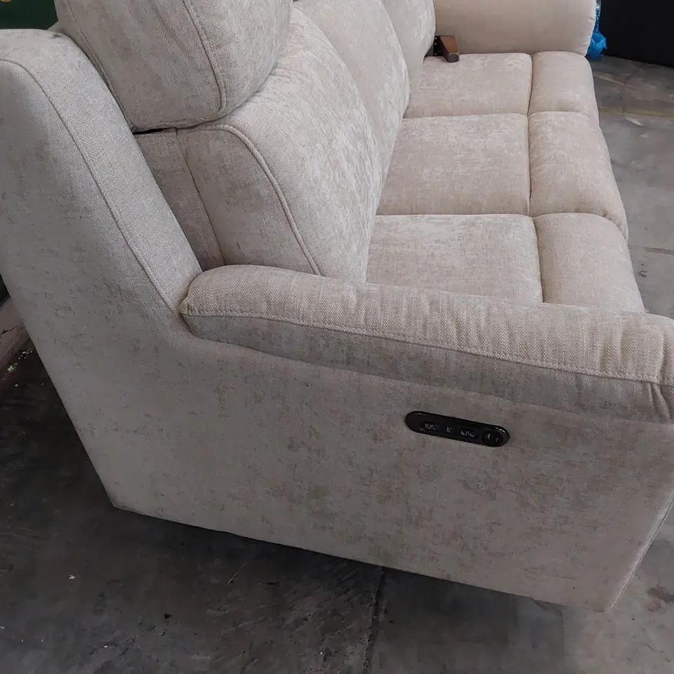 DESIGNER POWER RECLINING THREE SEATER SOFA NATURAL FABRIC 