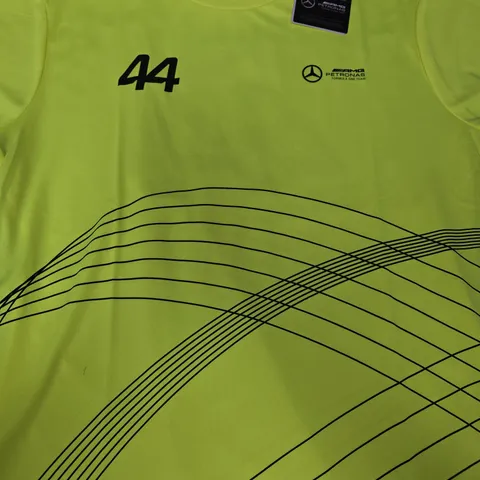 MERCEDES AMG PATRONAS FORMULA ONE TEAM - LEWIS HAMILTON SPORTS T-SHIRT IN HIGHLIGHTER YELLOW SIZE XL