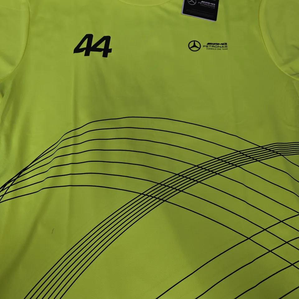MERCEDES AMG PATRONAS FORMULA ONE TEAM - LEWIS HAMILTON SPORTS T-SHIRT IN HIGHLIGHTER YELLOW SIZE XL
