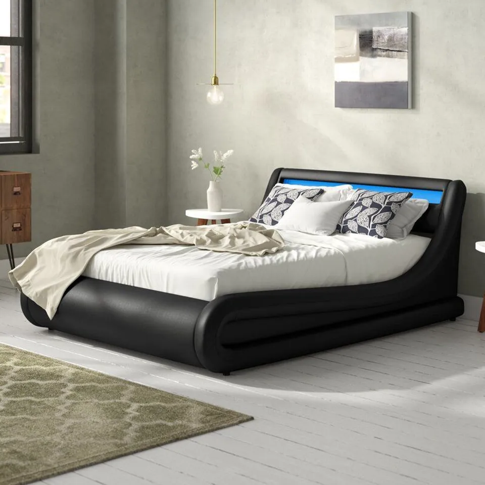 BOXED GALAXY LED BLACK UPHOLSTERED OTTOMAN BED (3 BOXES)
