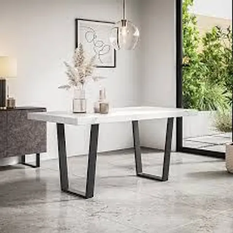 BOXED ARIA DINING TABLE - WHITE MARBLE EFFECT TOP/BLACK LEGS (2 BOXES)