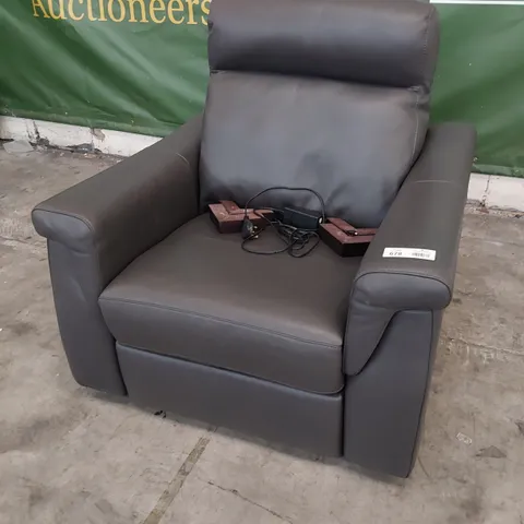 QUALITY ITALIAN DESIGNER ALEXIS POWER RECLINING EASY CHAIR CHARCOAL LEATHER