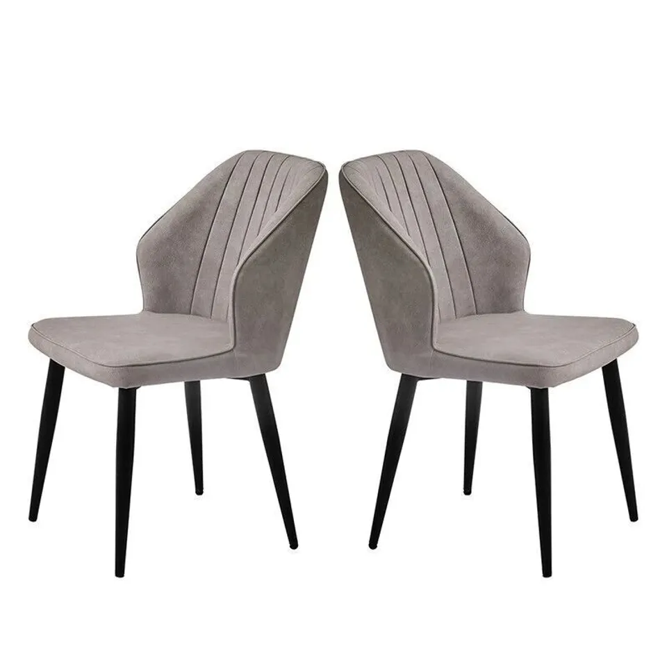 BOXED SET OF 2 GREY DINING CHAIR FAUX LEATHER PADDED SEAT METAL LEGS CHAIR DINING ROOM