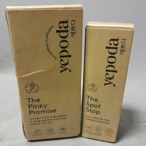 2 YEPODA PRODUCTS TO INCLUDE THE PINKY PROMISE HAND CREAM 50ML & THE SPOT STOP IMPURITY SOLUTION 20ML 