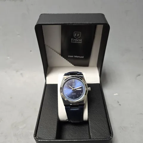 ERNEST FERDINAND WATCH – DAY DATE CALENDAR DIAL – LEATHER STRAP – 3ATM WATER RESISTANT - GIFT BOX