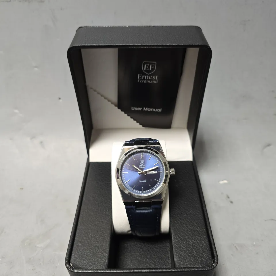 ERNEST FERDINAND WATCH – DAY DATE CALENDAR DIAL – LEATHER STRAP – 3ATM WATER RESISTANT - GIFT BOX