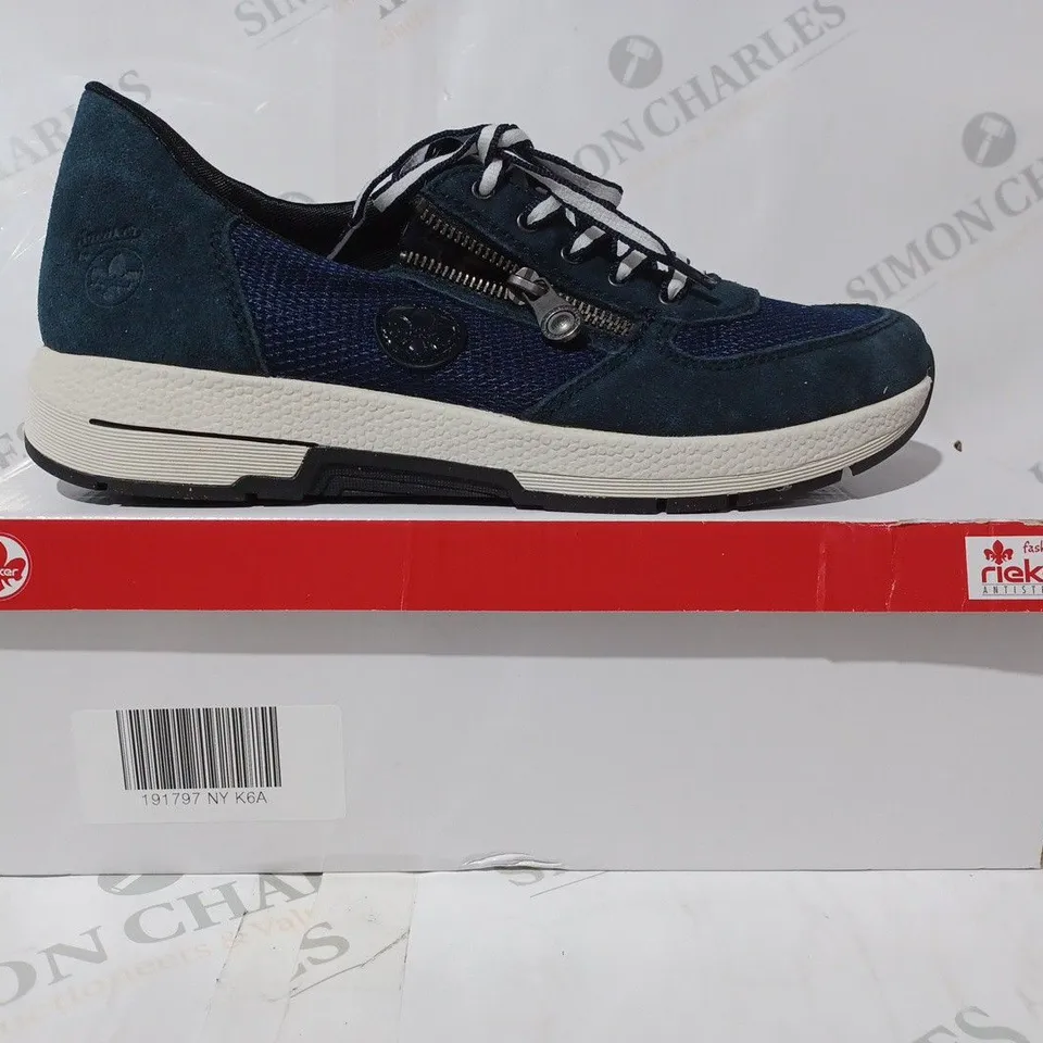 BOXED PAIR OF RIEKER LACE TRAINERS IN NAVY UK SIZE 6.5