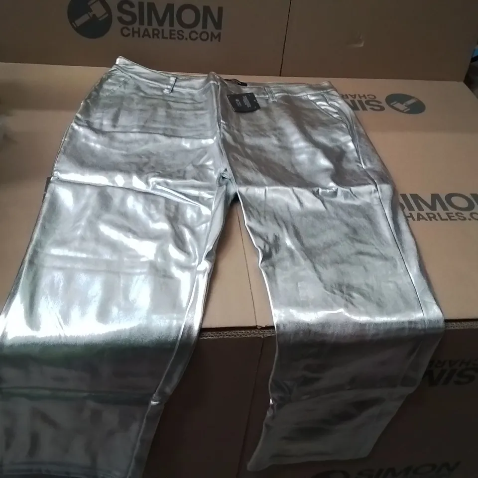BOXED BRAND NEW APPROXIMATELY 14 JD WILLIAMS PU STRAIGHT TROUSERS SILVER SIZE 18
