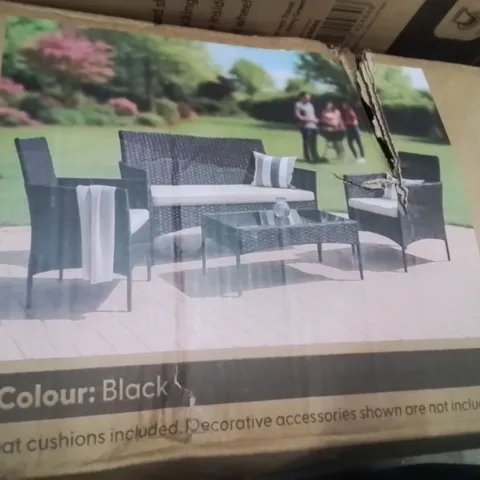 BOXED KEPLIN 4 SEATER SOFA RATTAN SET -BLACK-