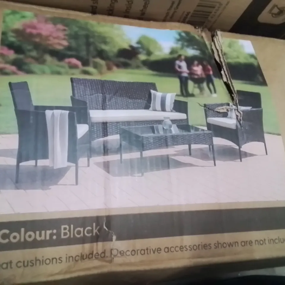 BOXED KEPLIN 4 SEATER SOFA RATTAN SET -BLACK-