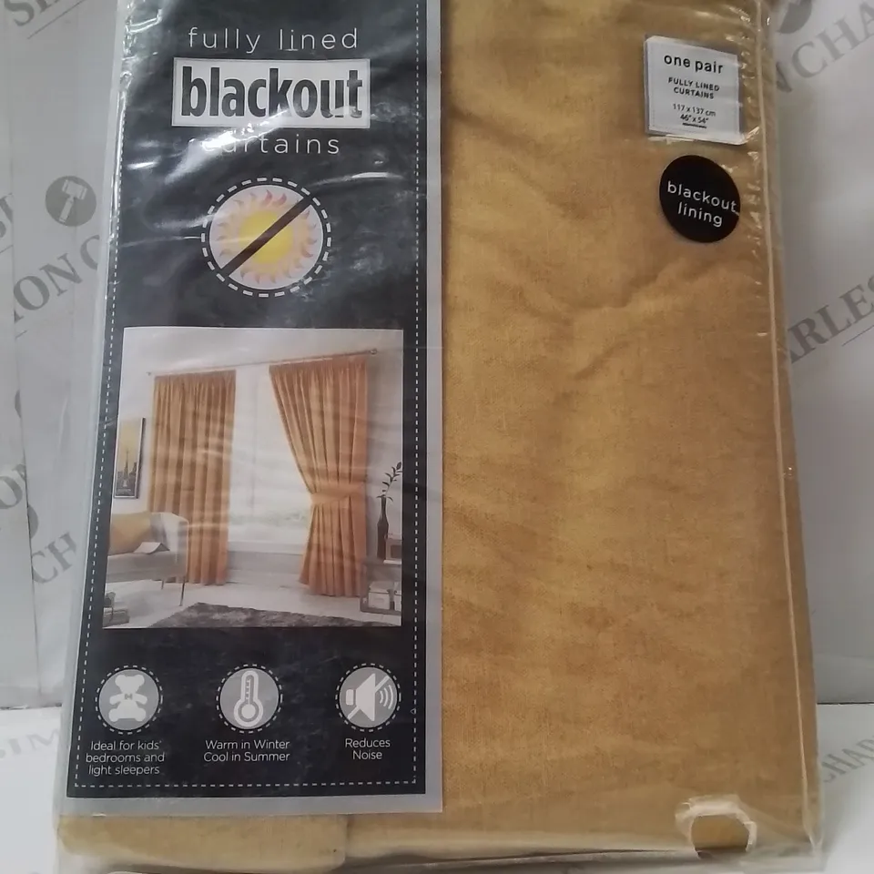 BRAND NEW FUSION FULLY LINED BLACKOUT EYELET CURTAINS 117 X 137CM -YELLOW-