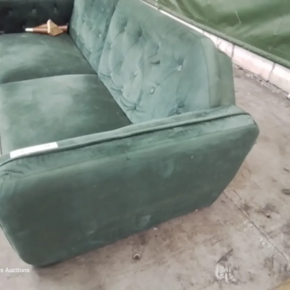 DESIGNER CLICK KLACK SOFA BED BUTTONED GREEN PLUSH FABRIC