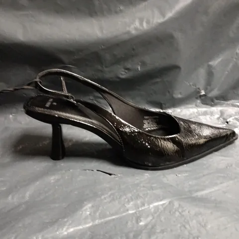 BERSHKA BLACK PATENT SLINGBACK POINTED TOES STILETTO HEELS SIZE 6